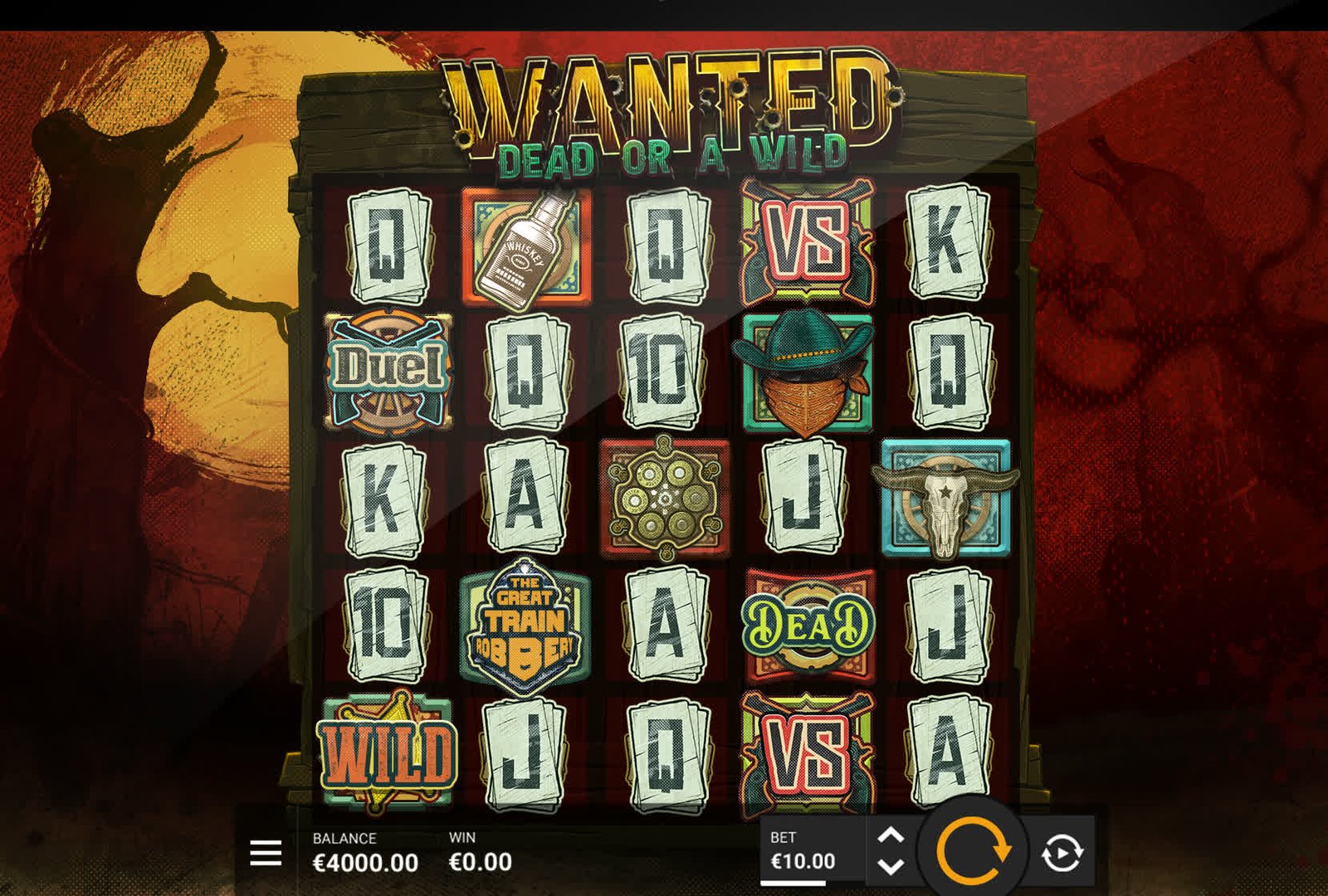 Wanted Dead or a Wild -pelinäkymä: 5×5-kelat, VS-symbolit ja bonussymbolit
